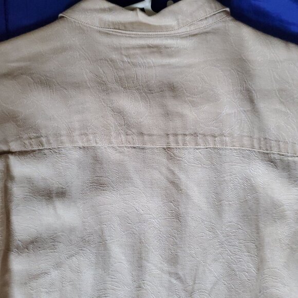 Vtg Tommy Bahama Men L Shirt Linen Hawaiian TikiCream Pocket Matched XtraButtons - Picture 2 of 10
